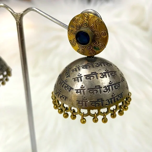 Brass oxidised jhumkas | handmade - Picture 1 of 9